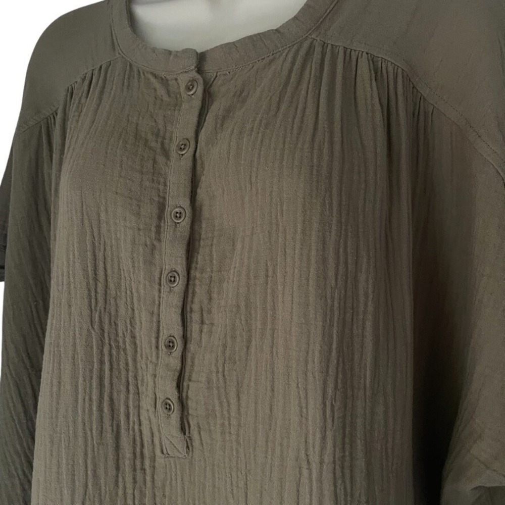 Pact Coastal Double Gauze Popover Top XXXL Khaki Green Organic Cotton